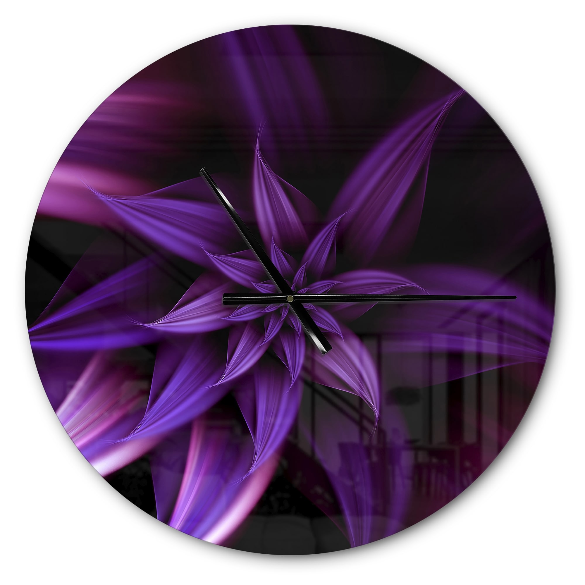 Designart 'Fractal Flower Purple' Oversized Modern Wall CLock