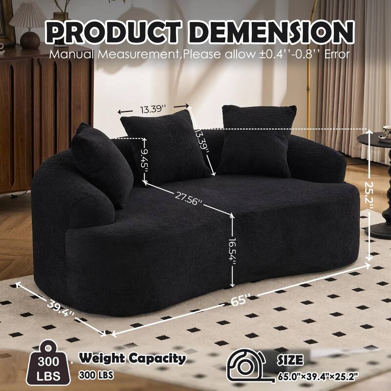 Full Compression Chenille Curved Loveseat Sofa with 3 Pillows