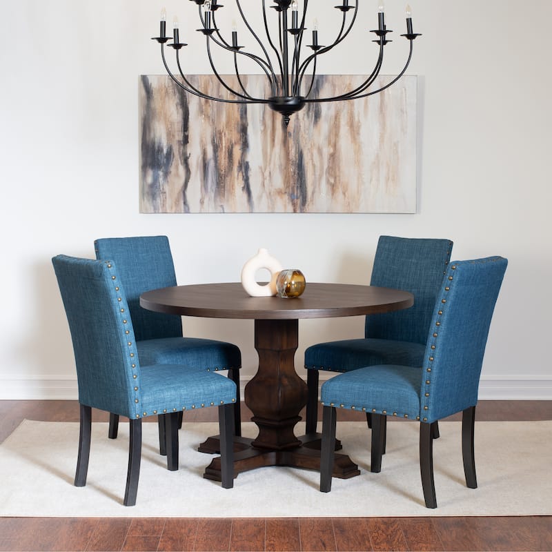 Roundhill Furniture Kohland 5-piece Dining Set, Pedestal Round Table with 4 Stylish Chairs - Blue