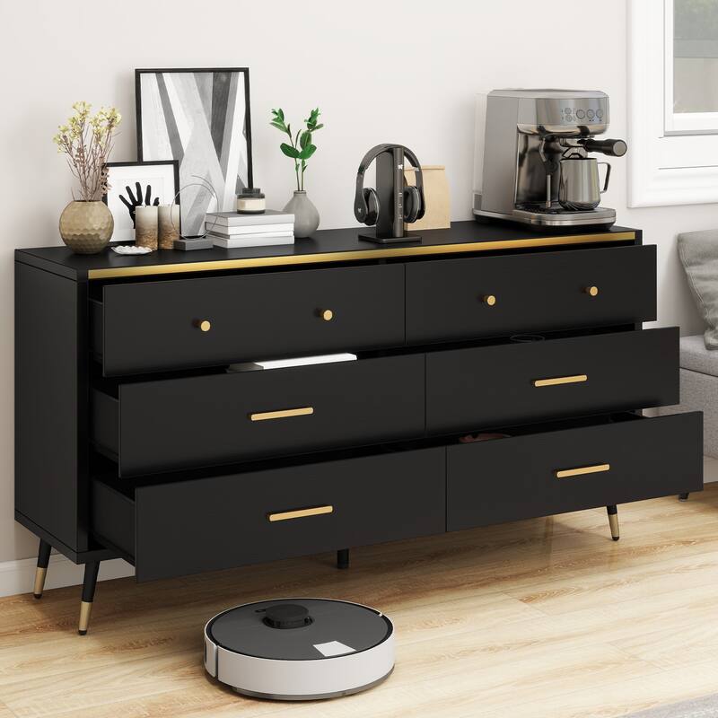 55" Wide Modern Wood 6 Drawers Dresser Chest of Drawers