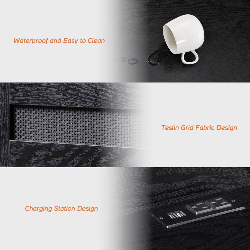 WAMPAT Floating TV Stand Shelf with Power Outlet and 2 Rattan Doors