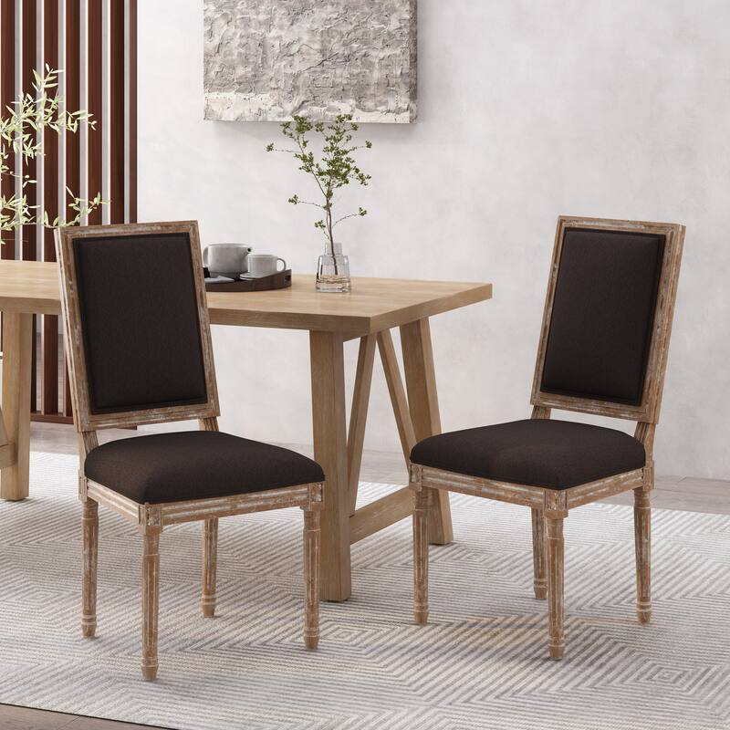 Country Dining Chairs Set of 2, Living Room Dining Chairs with Rectangle Rattan Back, Solid Wood Legs, French Bistro Chairs