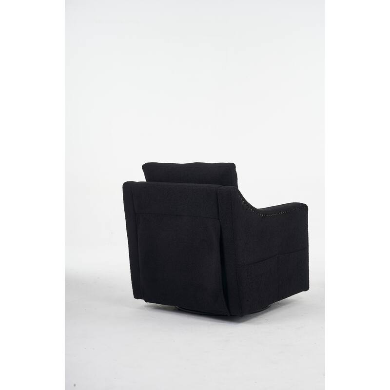 Teddy Upholstered Swivel Accent Chair, Single Sofa Chair with High Backrest, Lounge Armchair with Metal Base & Side Pocket