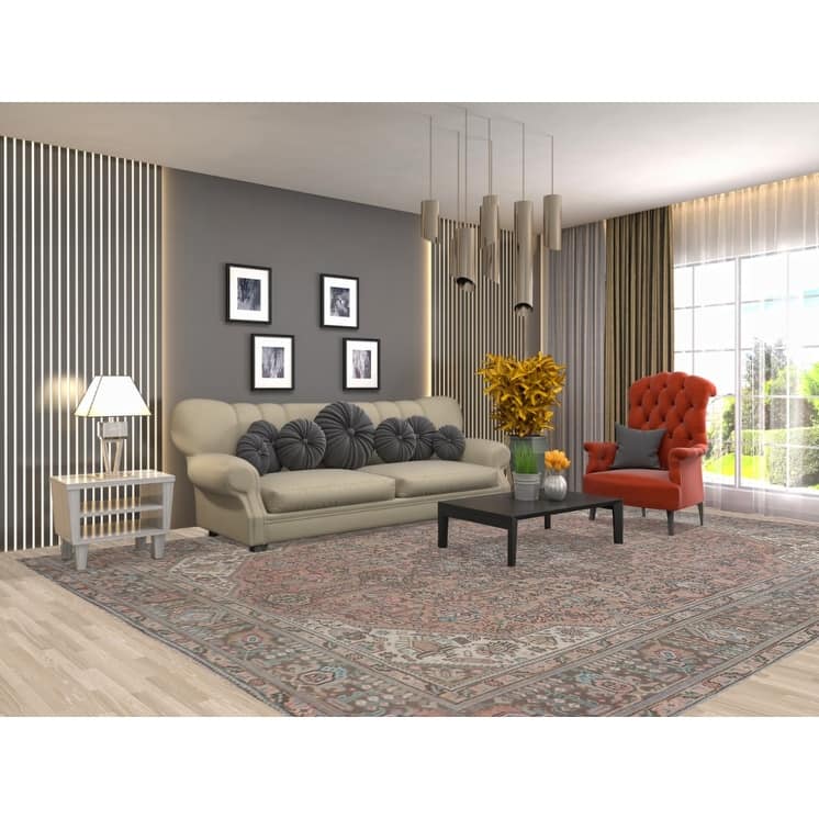 Tabriz Persian Vintage Rug Hand-Knotted Geometric Wool Carpet - 9'7"x 12'6"