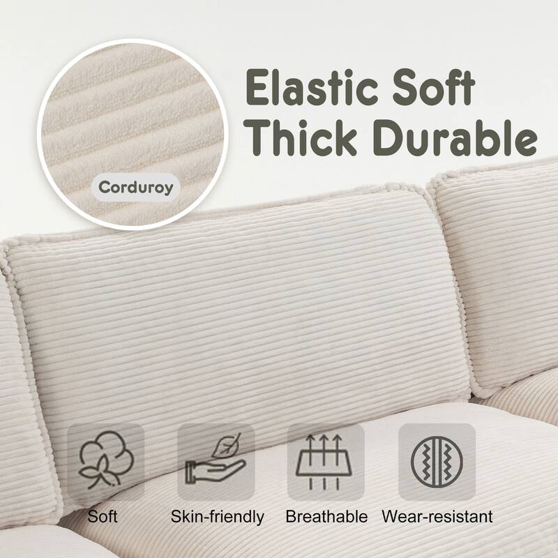 L-Shaped Modular Sectional Sofa with Ottoman, Oversized Corduroy Upholstered Cloud Couch with Cup Holders & Side Pockets
