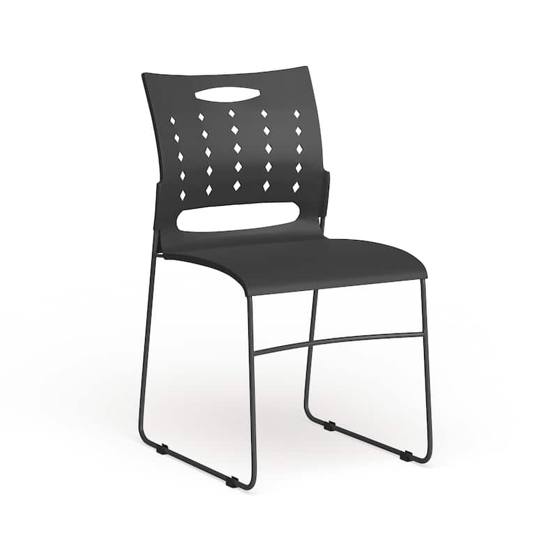 881 lb. Capacity Sled Base Stack Chair with Carry Handle and Air-Vent Back - Black
