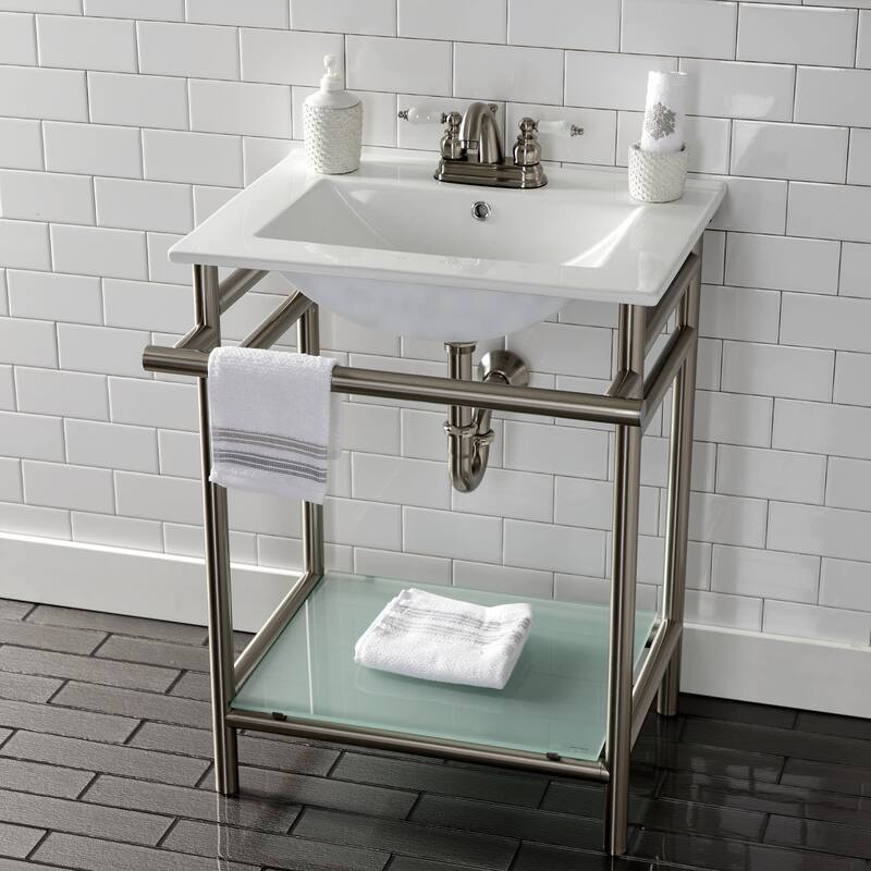 Kingston Brass 24" Rectangular Ceramic, Glass, Stainless Steel Console