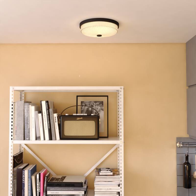 Preston 1-Light Dome Flush Mount LED Lighting Fixture, Clear Ribbed Glass Shade Low Ceilings, Hallway, Kitchen
