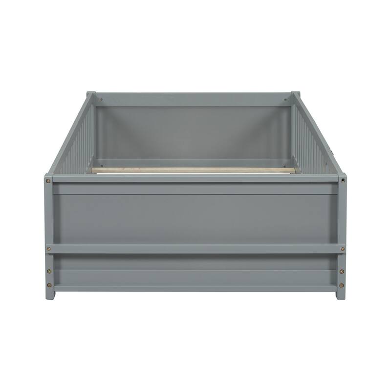 Twin Size Wood Platform Bed with Built-in Book Storage Rack and Door