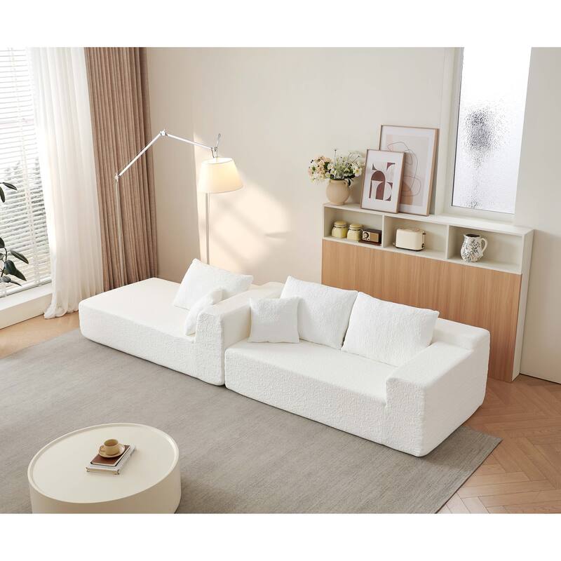 Modular Sectional Sofa with L-Shape Chaise, Chenille Upholstered Cloud Sofa, Corner Deep Seat Sofa with 5 Throw Pillows