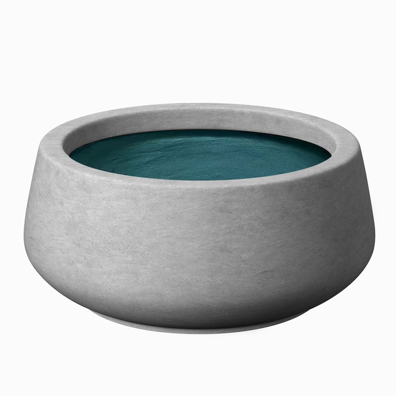 Round Curvy Concrete Planter Bowl Plant Pots - 16.5 x 7.5 in - Stone Finish