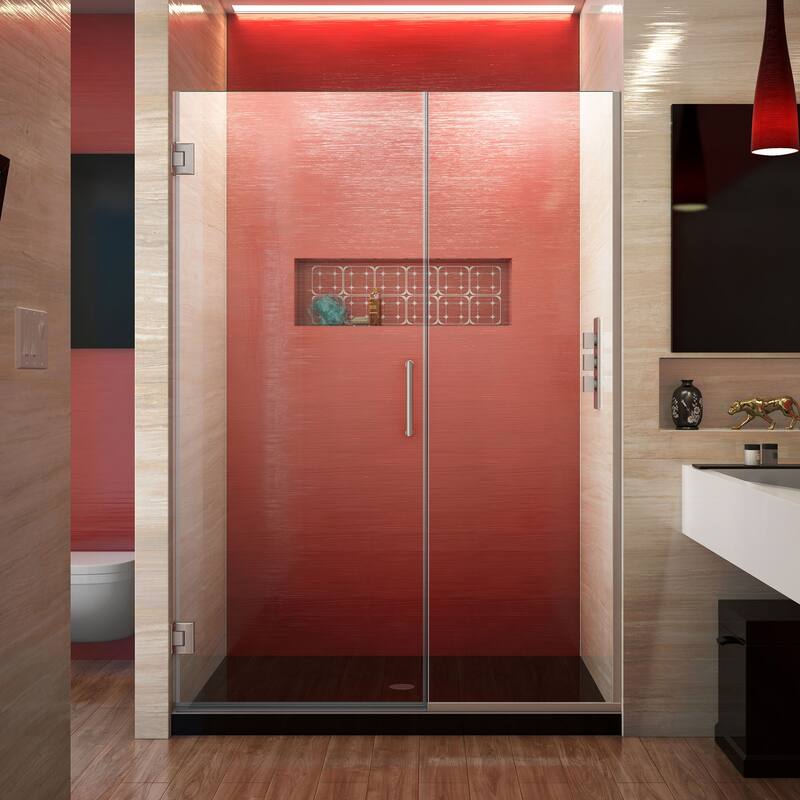 DreamLine Unidoor Plus 47-47 1/2 in. W x 72 in. H Frameless Hinged Shower Door - 47" - 47.5" W - Brushed Nickel Finish