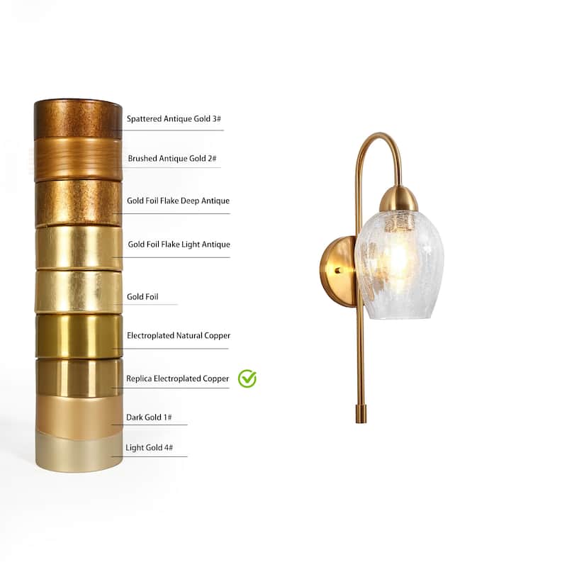 Modern Glam 1-Light Gold Wall Sconce Textured Glass Bathroom Vanity Light - W 5.1" x H 18.5"