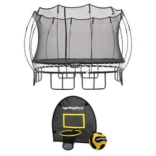 Springfree Trampoline Kids Square 13 Foot Trampoline & FlexrHoop Basketball Game - 92