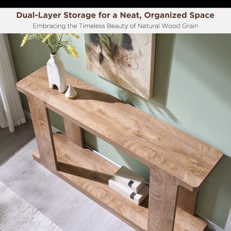 Modern 63" Entryway Console Table, Long Sofa Table with Curved Edge