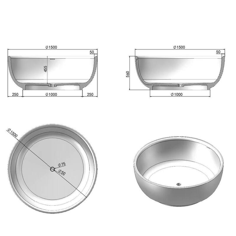 59 in. Freestanding Solid Surface Square Soaking Bathtub in Matte White, Modern Design with Center Drain
