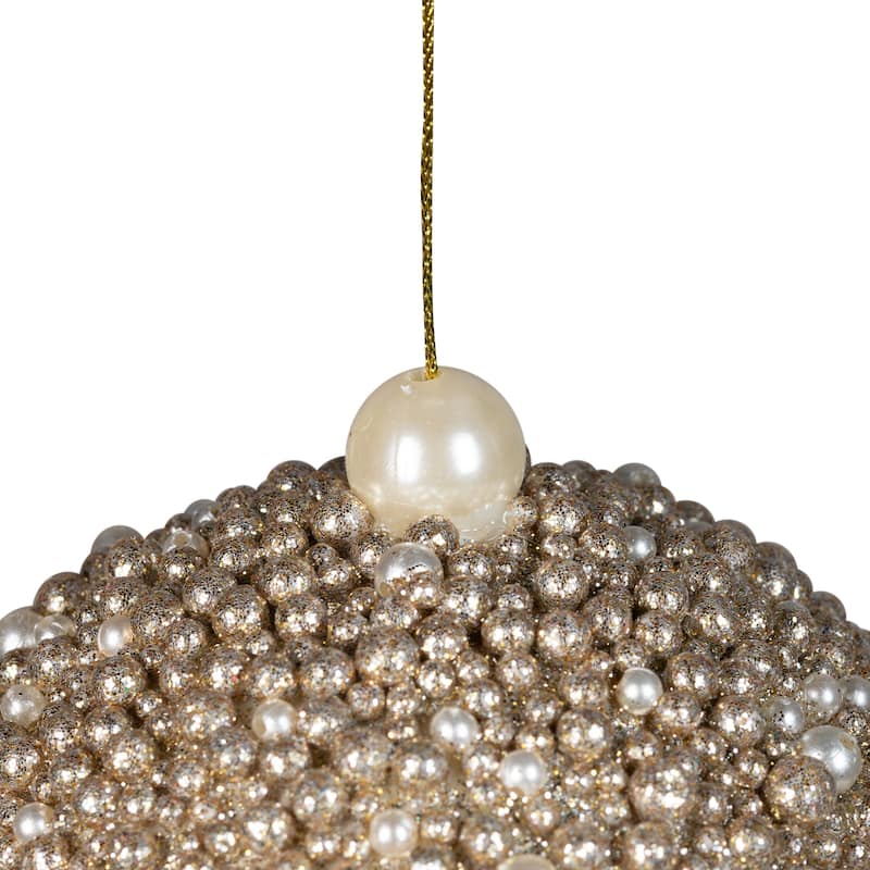 4" Gold Glitter Beaded Christmas Ball Ornament