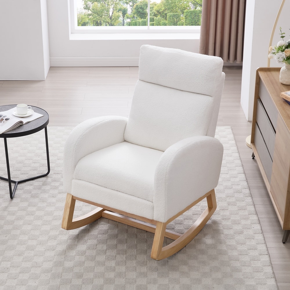 Anmytek Comfortable Teddy Fabric Rocking Chair for Nursery and Primary Living Space