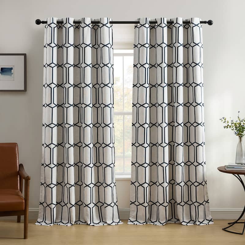 Kaiden Geometric Room Darkening Window Curtain - 52" W X 95" L - Indigo
