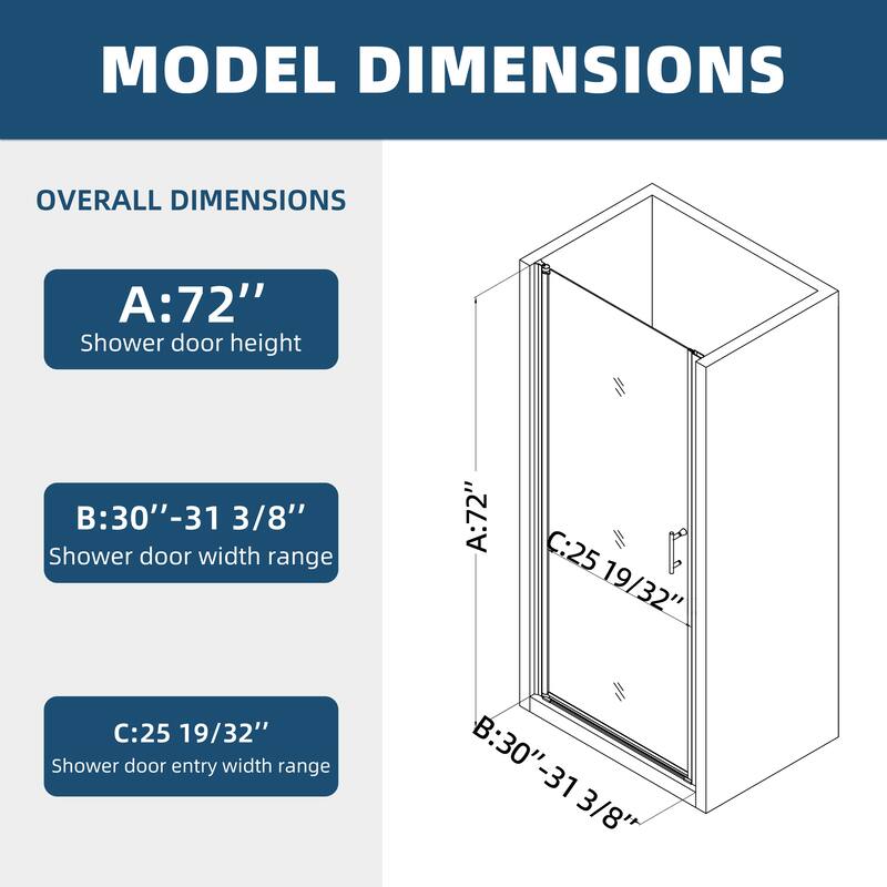 Pivot shower door, open outside, with 1/4" tempered glass