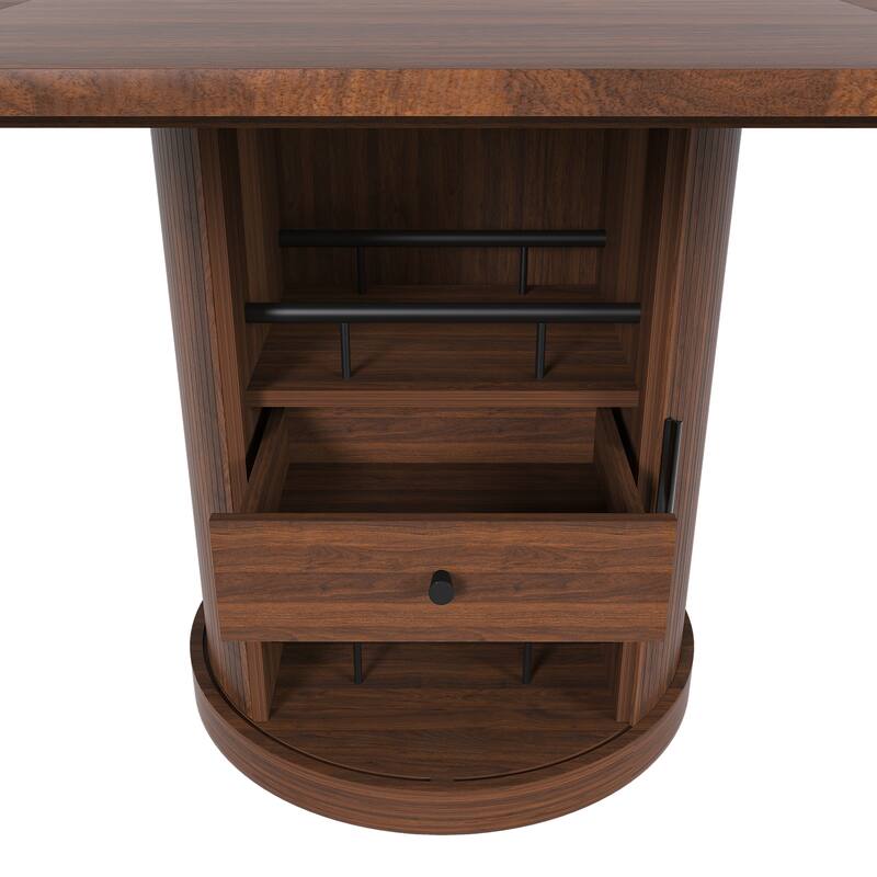 Anmytek Extendable Round Dining Table with Hidden Storage Walnut Pedestal Kitchen Table