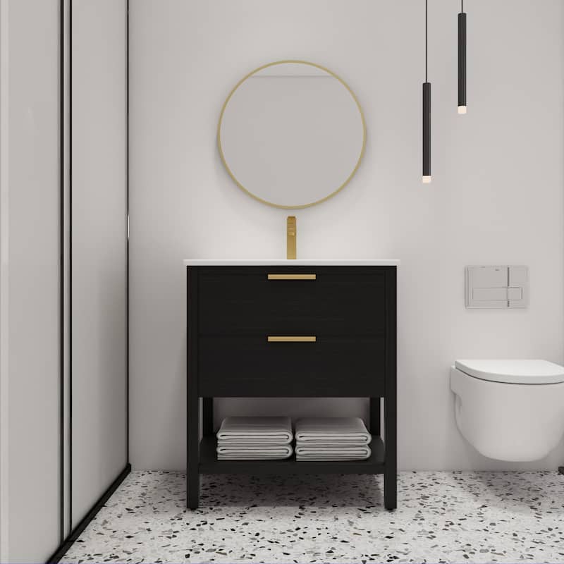 Malwee 30" FreeStanding Bathroom Vanity, Floor Stand Bathroom Vanity with Ceramic Sink,2 Soft Close Drawers