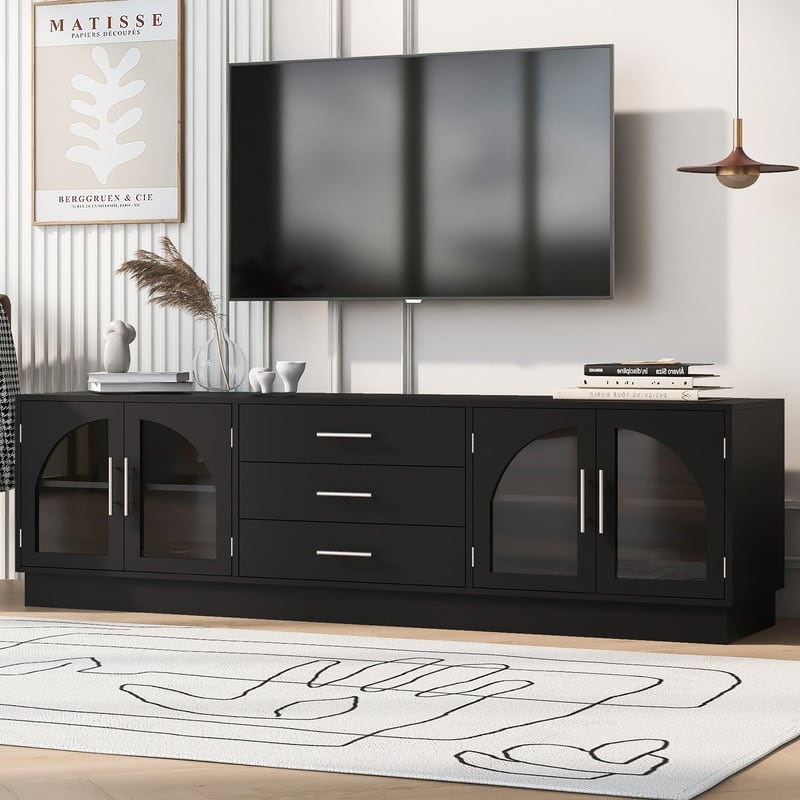 68.9'' Modern Minimalist TV Stand for TVs up to 75 Inches, Entertainment Center Media Console Cabinet with Adjustable Shelves