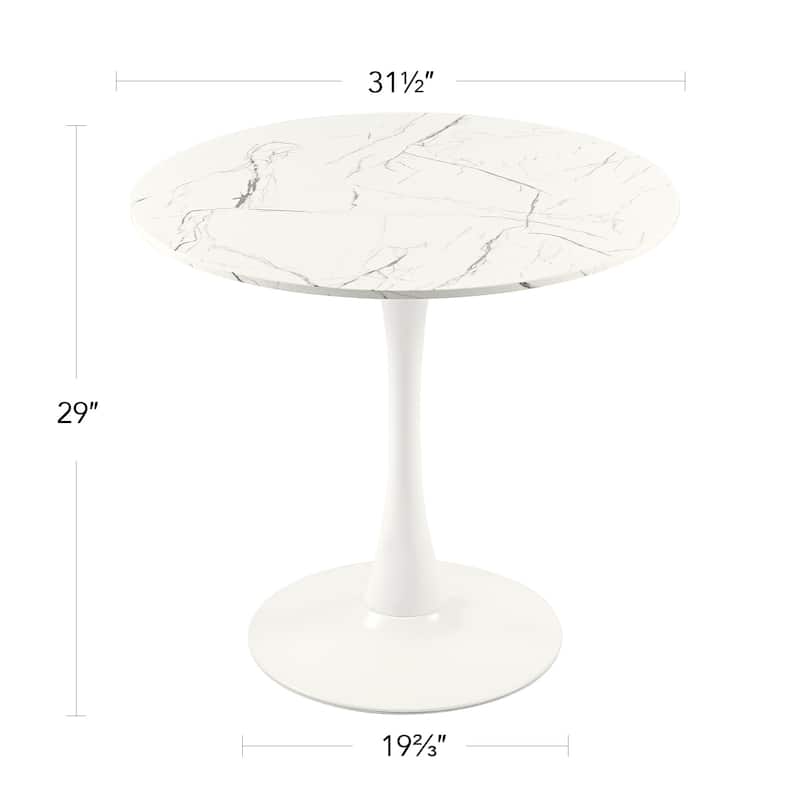 31.5-inch Pedestal Dining Table with Marble Accent Tabletop