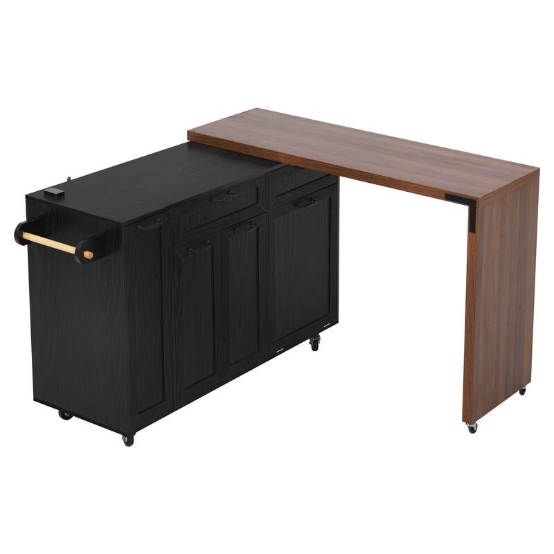 102.3" Kitchen Island with Extendable Table, Kitchen Rolling Island Cart with Trash Storage Cabinet, 3-Tier Pull-Out Spice Rack