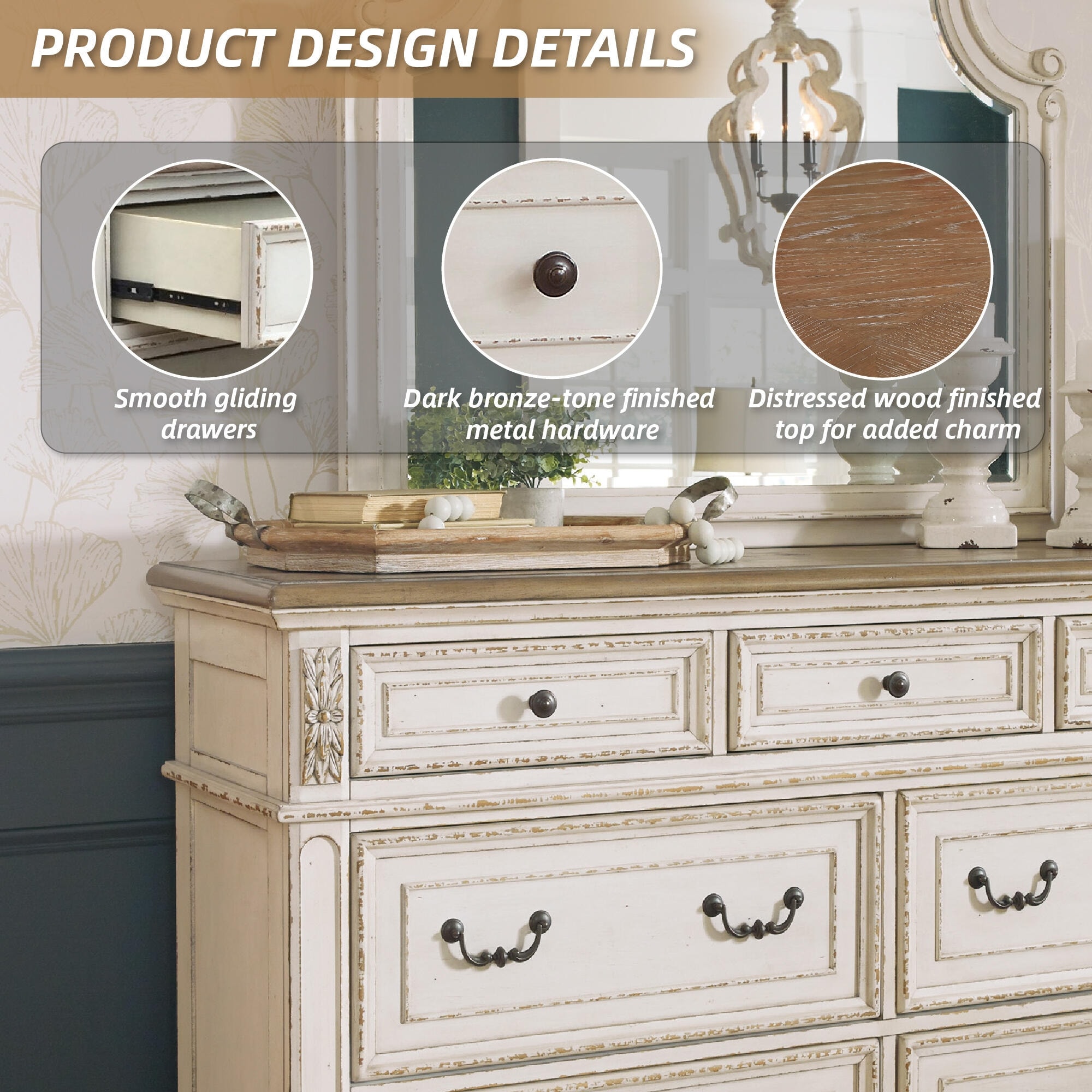 signature design by ashley realyn dresser White/Brown and Mirror making it a statement Jewel Neckline Dresser mirror How to Style a Color:Periwinkle Silver