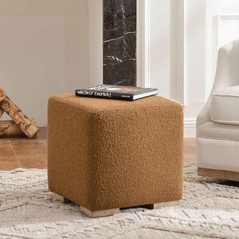 KINWELL 18.5" W Square Boucle Upholstered Ottoman Entryway Footstool - Brown - Set of 1