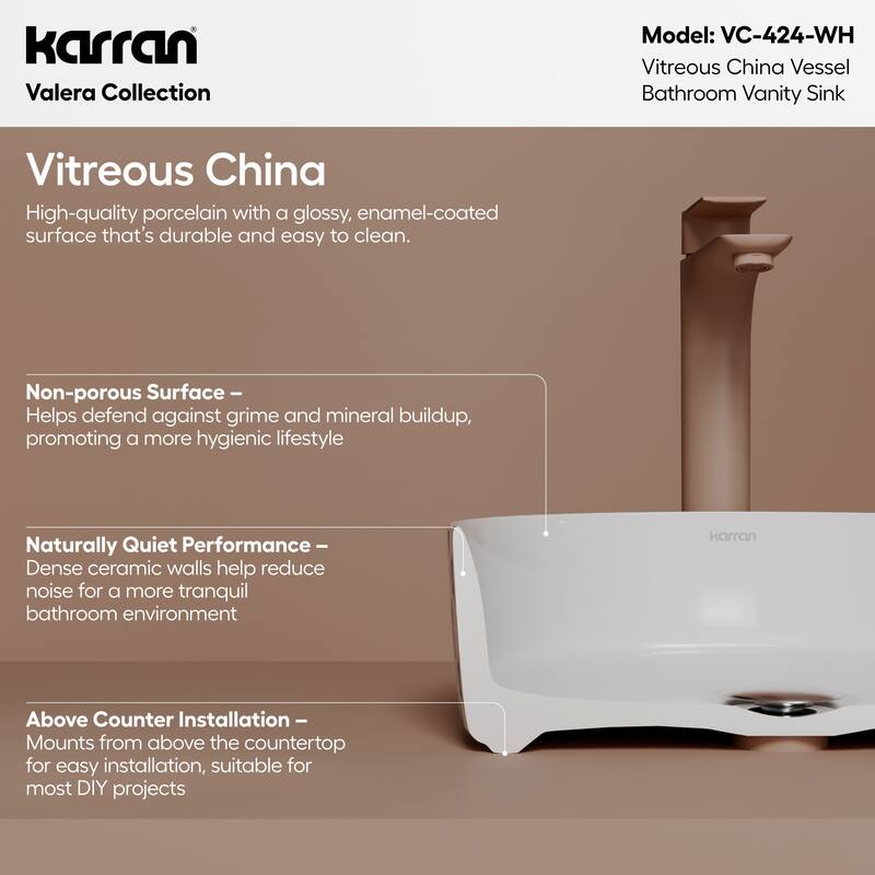 Karran Valera 14" Vitreous China Vessel Bathroom Sink in White