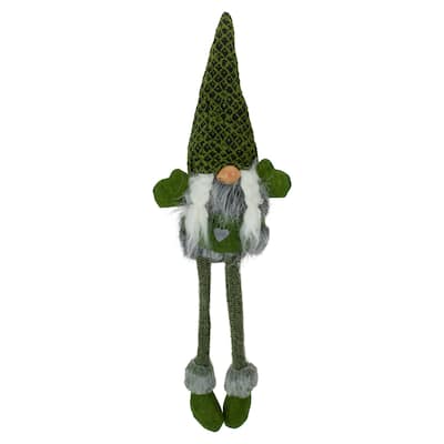 23" Black Dark Green Sitting Girl Gnome Christmas Tabletop Decoration