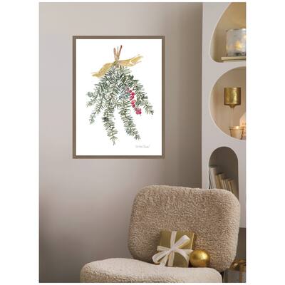 Kate and Laurel Sylvie Framed Canvas Evergreen Spray With Red Berries by Patricia Shaw