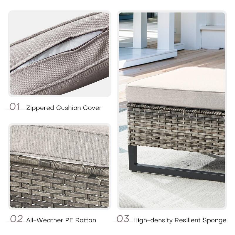 Patio Sofa 2 Swivel Chairs Ottomans and Fire Table Grey-Beige - Grey