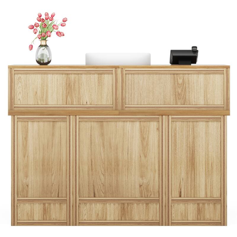 Boho 57-inche Reception Desk with Counter Front Desk Receptionist Desk for Office, Retail, Lobby, Beauty Salon