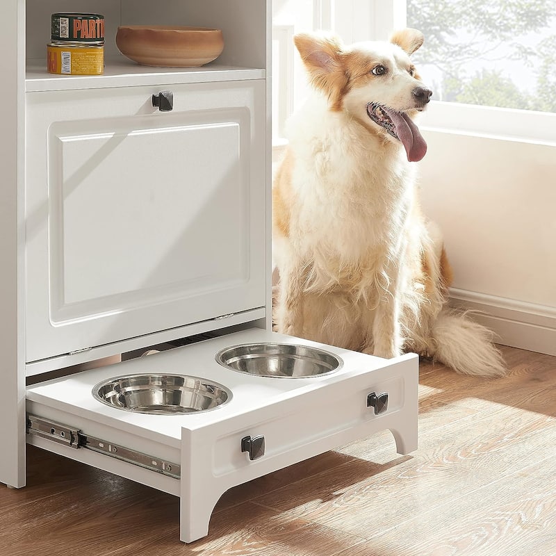 Roomfitters Dog Feeding Station with 2 Elevated Dog Bowls, Tilt Out Pet Feeding Cabinet Station