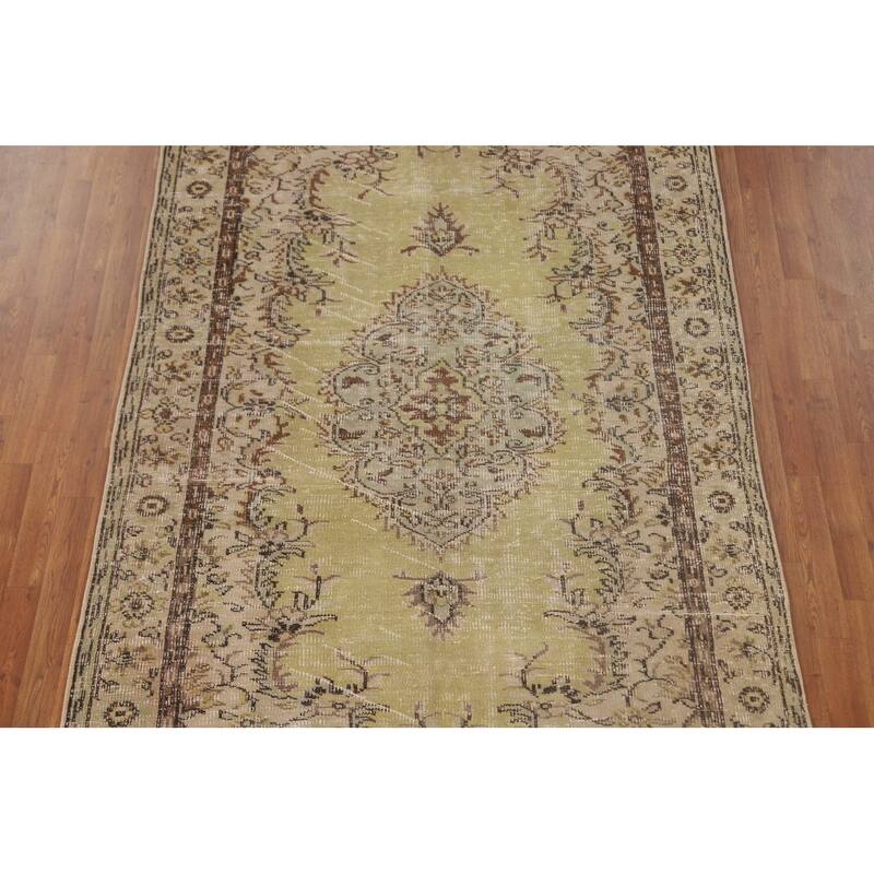 Light Green Anatolian Distressed Vintage Area Rug Handmade Wool Carpet - 5'6"x 9'2"
