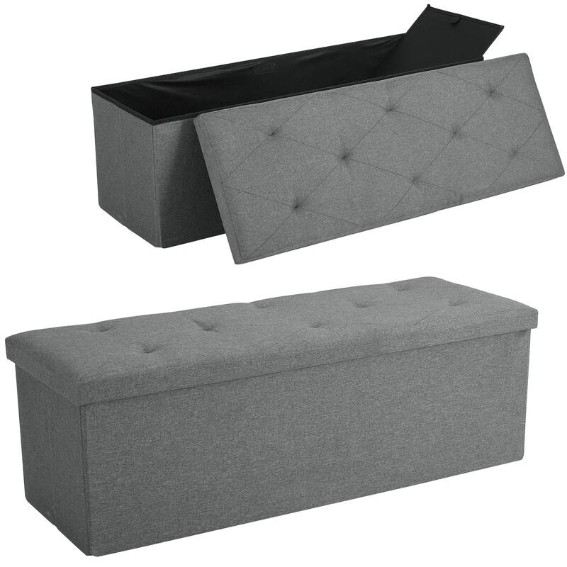 VECELO Set of 1 or 2 Foldable Storage Ottoman Bench 43" Fabric Ottoman with Lid Multi-Functional Folding Ottoman for Living Room - Dark Grey - 2-Pack