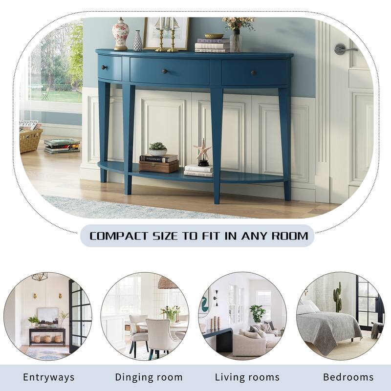 Roomfitters Modern Curved Console Table with 3 Drawers and 1 Shelf, Ideal for Hallway, Entryway, or Living Room