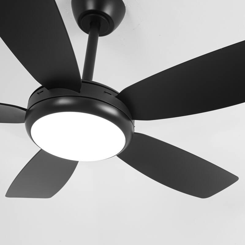 42" Modern Black Stepless Dimming LED Easy Installation 5-Blades Ceiling Fan with Light and Remote