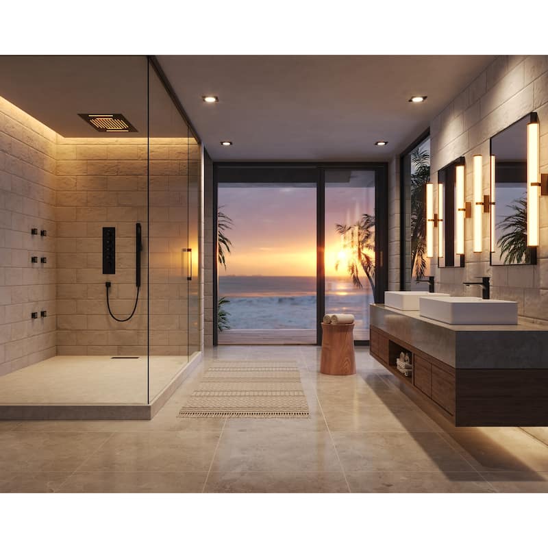 GRANDJOY Luxury Shower Faucets 22" LED Ceiling Mount Rainfall Shower Head System with 6 Body Jets