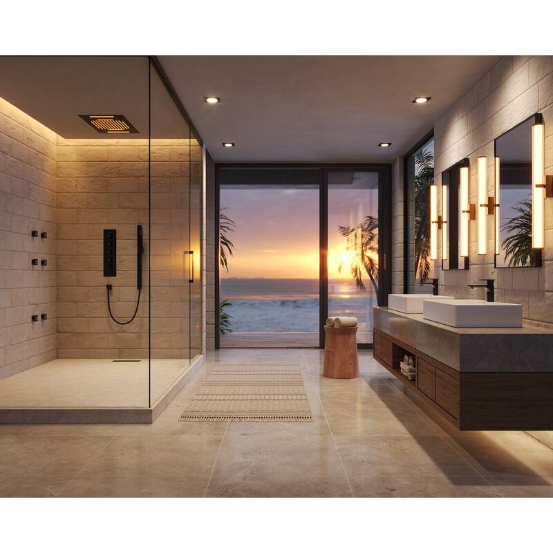 GRANDJOY Luxury Shower Faucets 23" LED Ceiling Mount Showerhead System with 6 Body Jets