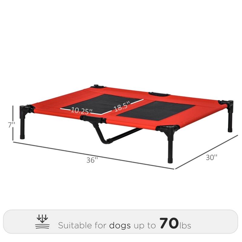 Red Pet Bed with Durable Steel Frame and Breathable Mesh Fabric - 36" L x 30" W x 7" H