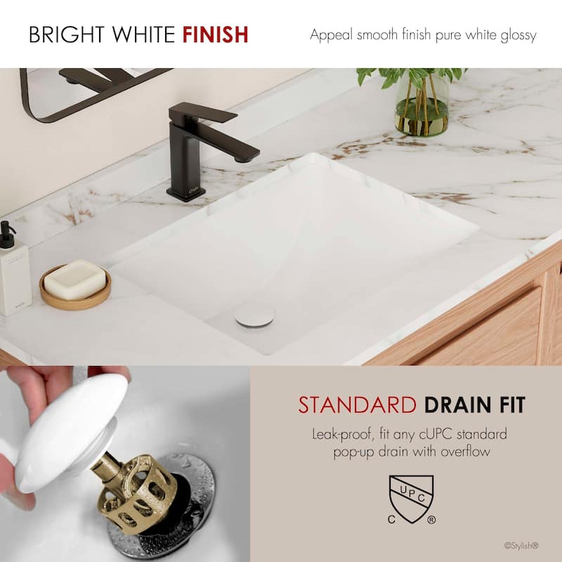 STYLISH 20.75" W x 15.5" D White Rectangular Undermount Bathroom Sink Set of 2