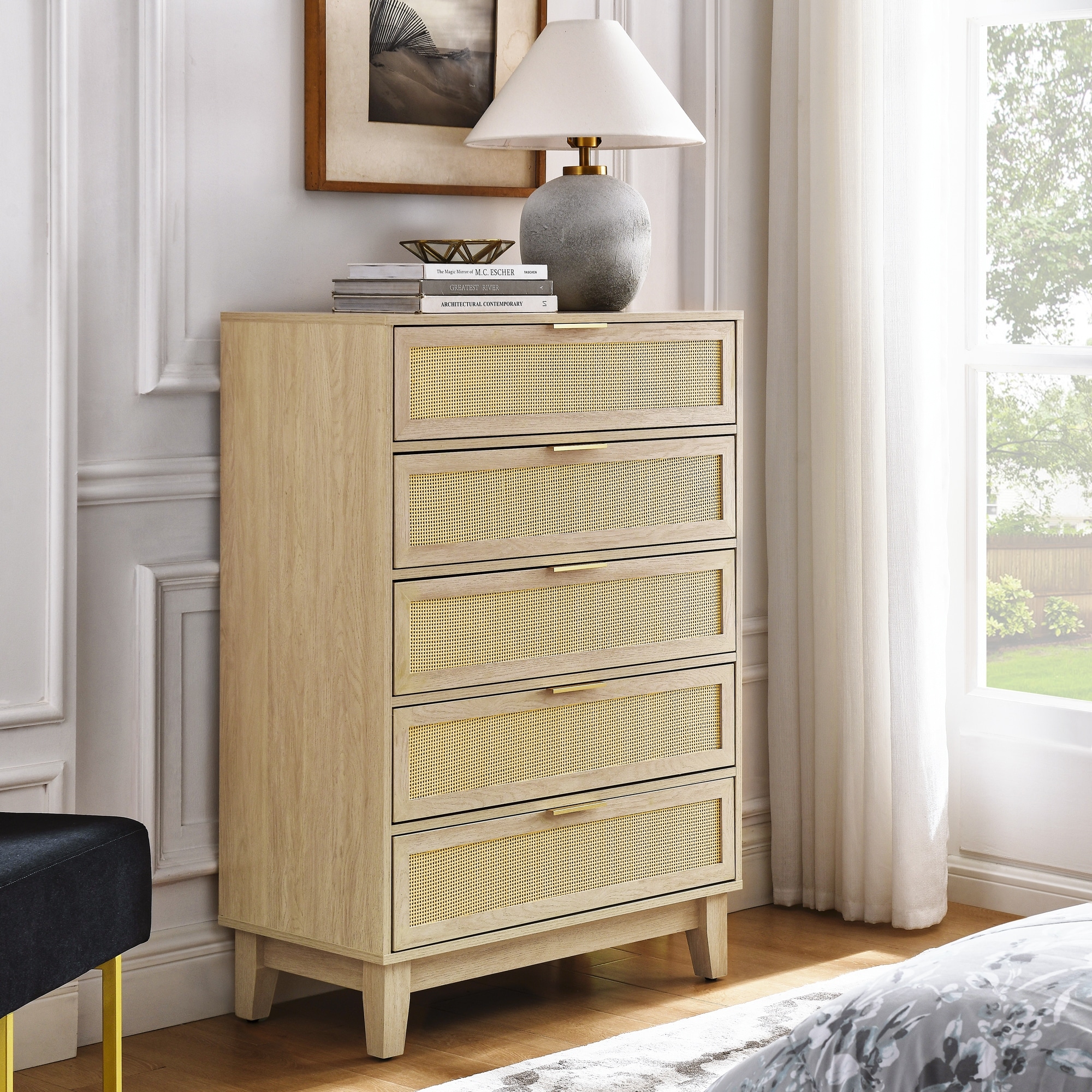 Stylish 5-Drawer Rattan Dresser - Ample Storage Solution