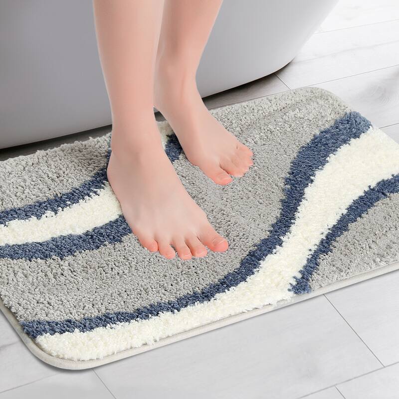 Wavy Stripes Bathroom Rug Mat, Absorbent Bath Rug, Non-Slip Bath Mats for Bathroom Floor, Tub and Shower - Multi-2