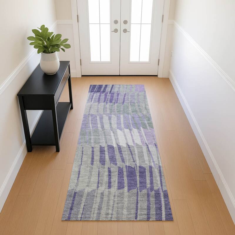 Machine Washable Indoor/ Outdoor Casual Stripe Chantille Rug