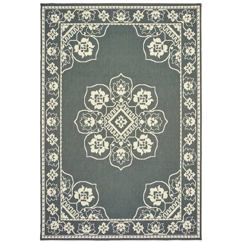 Mckinley Grey Ivory Oriental Medallion Outdoor Casual Area Rug