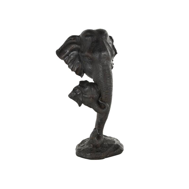 Black Polystone Mom and Baby Elephant Decorative Sculpture